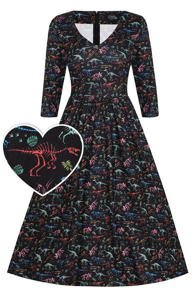 Black Dinosaur Fossil Dress front view