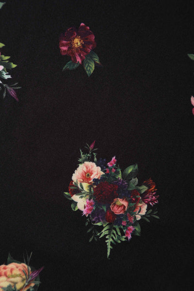 Black Floral Mid Calf Dress Fabric Print