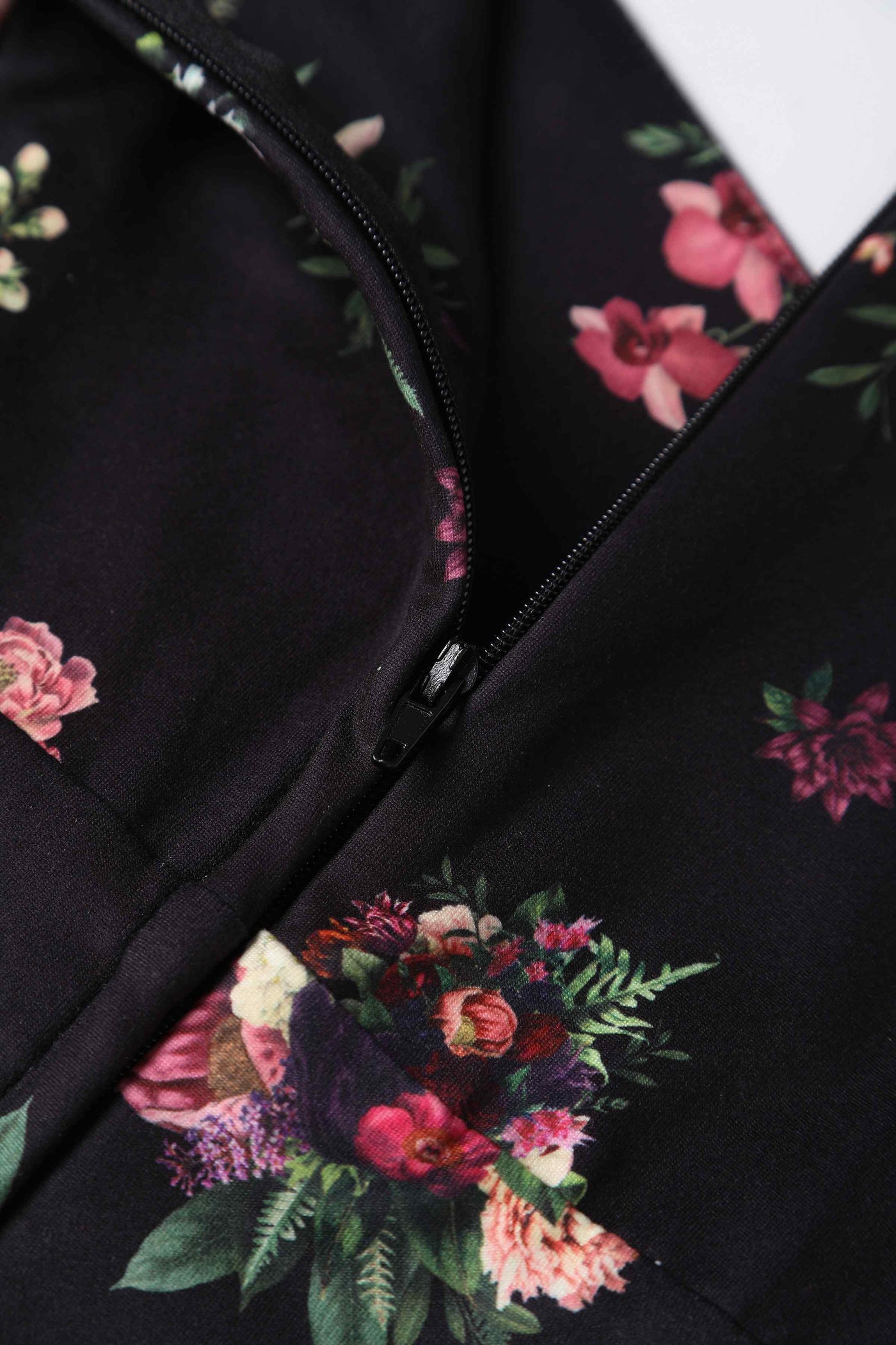 Black Floral Mid Calf Dress Zip
