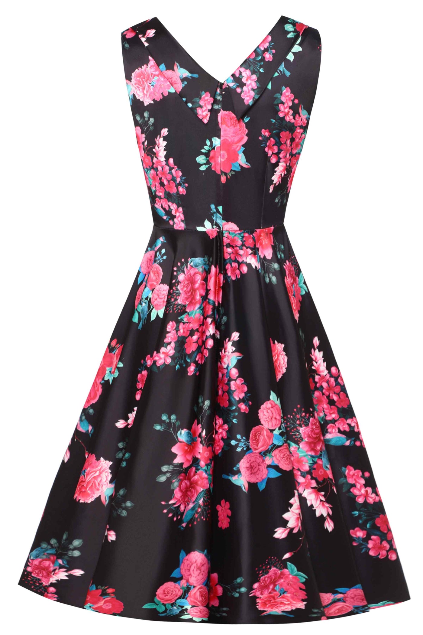 Black Floral Pleated Bust Dress