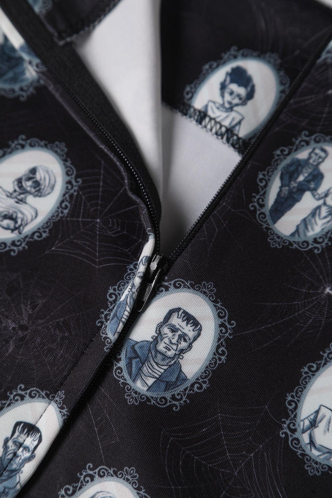 Frankenstein Black Swing Dress Zip Close Up