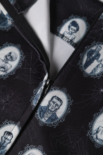 Frankenstein Black Swing Dress Zip Close Up