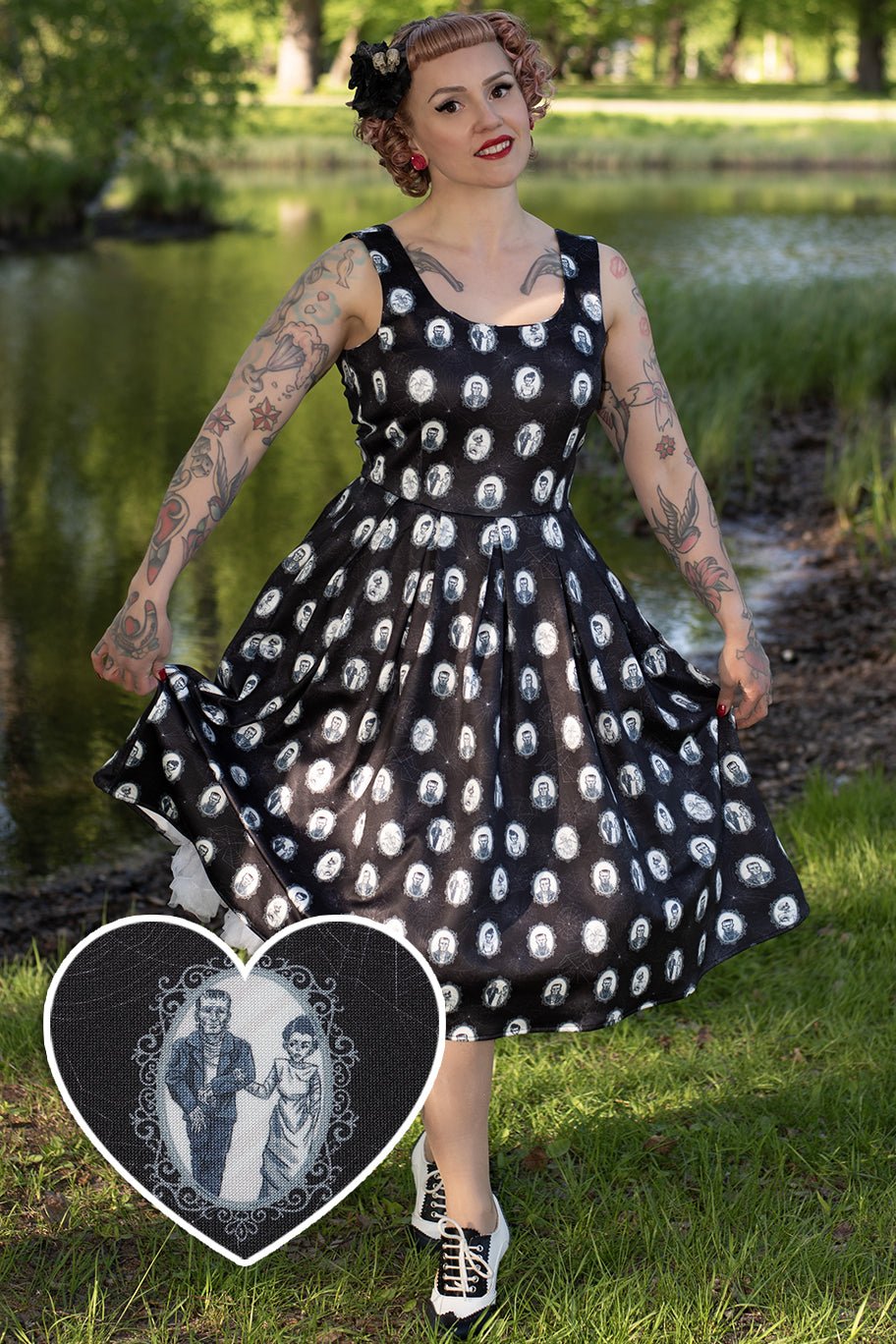 Black Frankenstein Monster Print Swing Dress