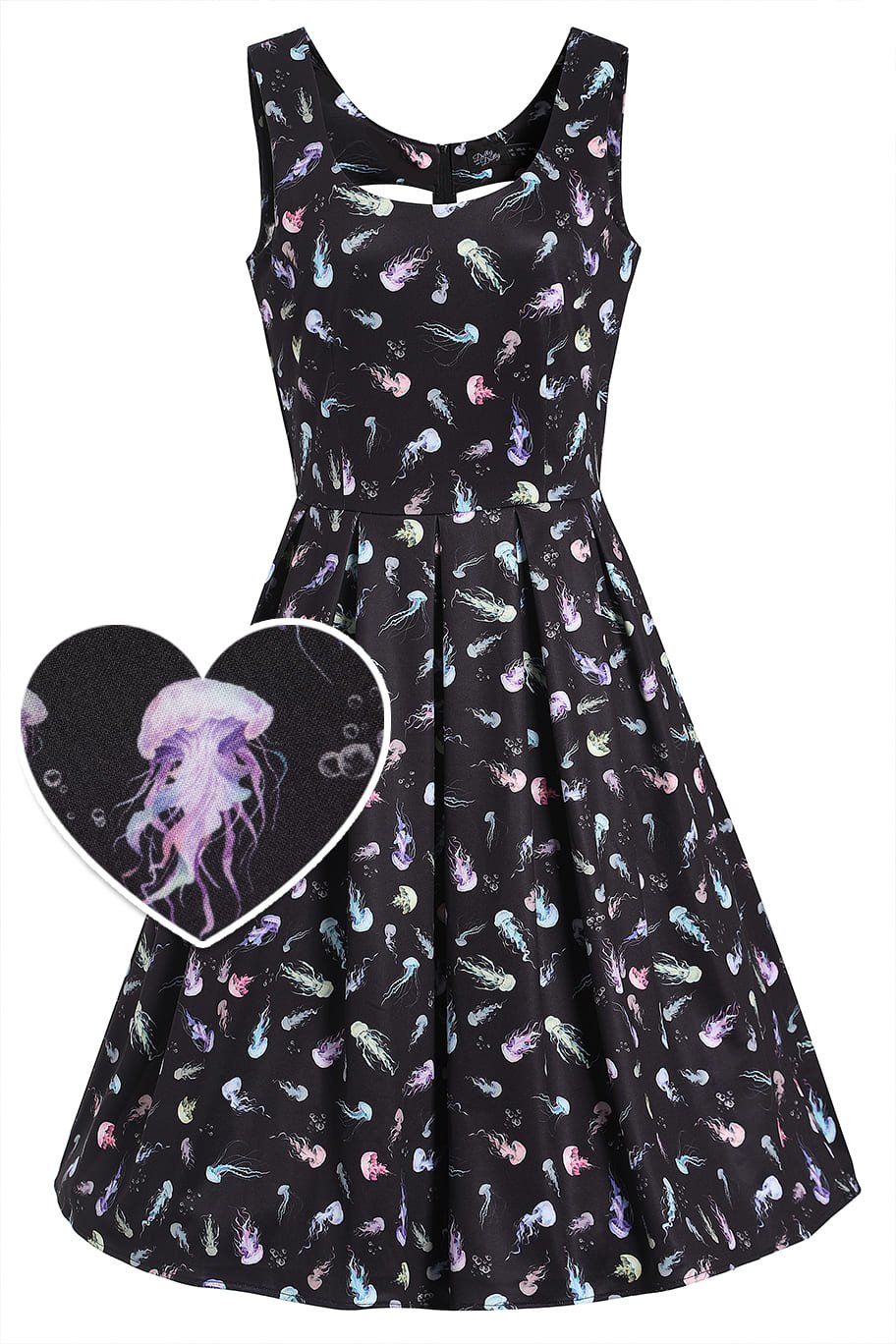 Front view of Black Jellyfish Swing Dress