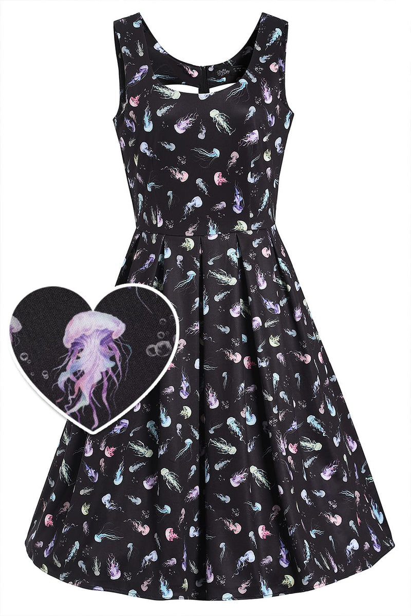 Front view of Black Jellyfish Swing Dress