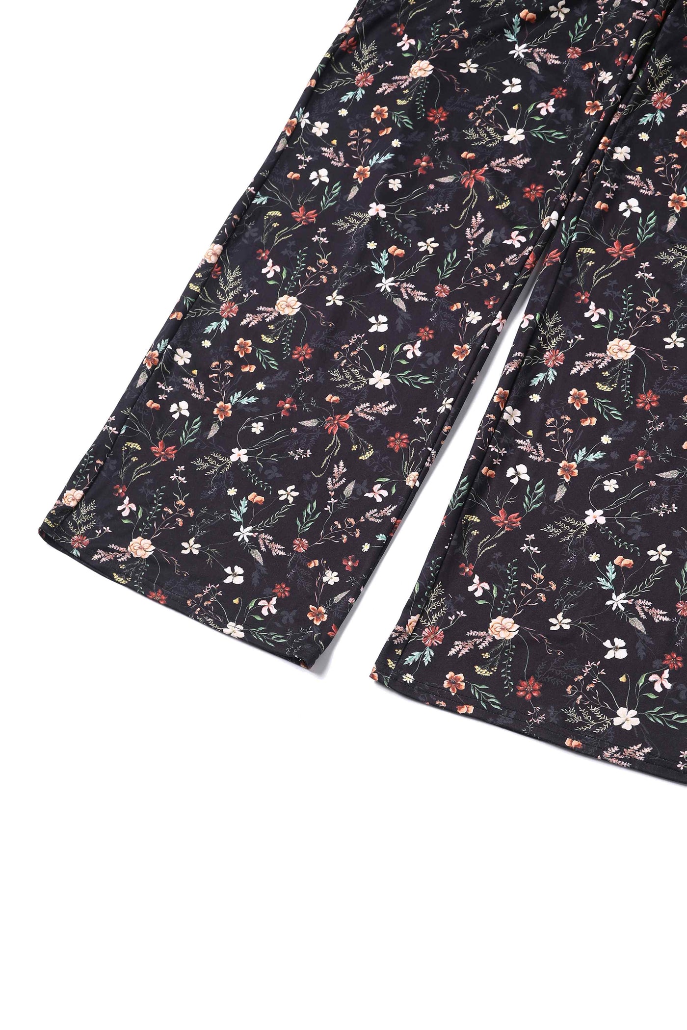 Close up View of Black Meadow Floral Short Sleeved Jumpsuit