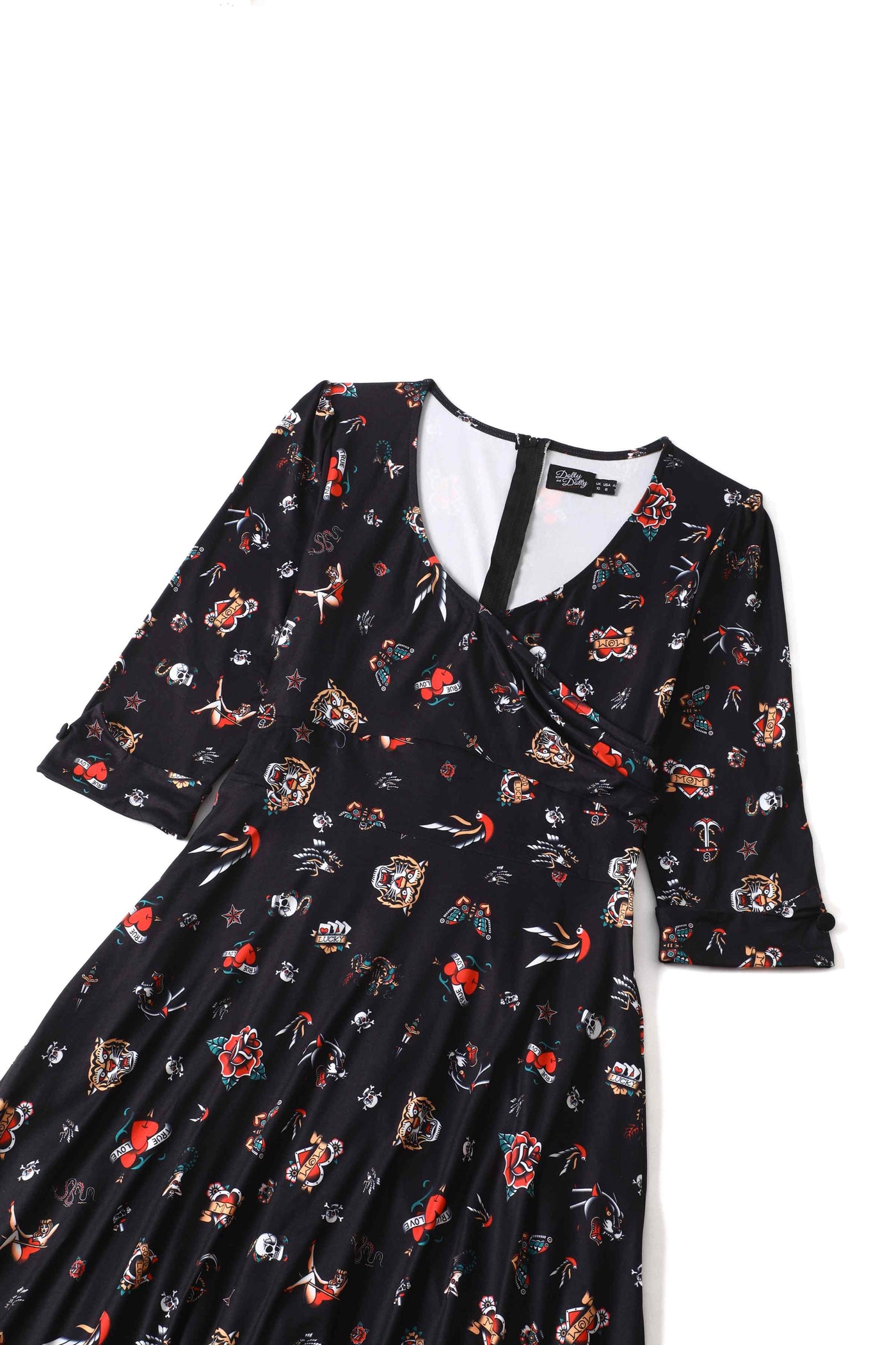 Black Old School Tattoo Long Sleeved Dress