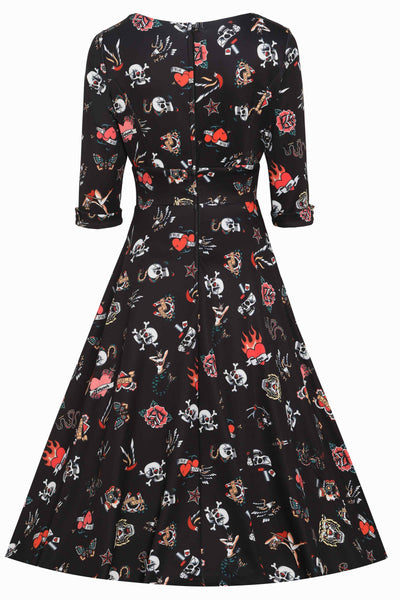 Black Old School Tattoo Midi Dress