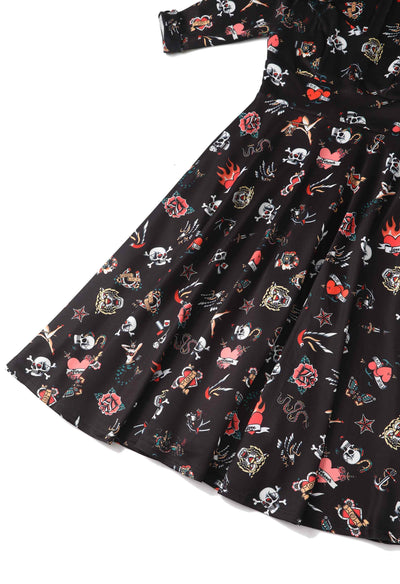 Black Old School Tattoo Midi Dress