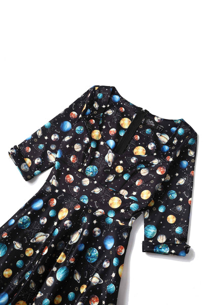 Universe planets on black dress