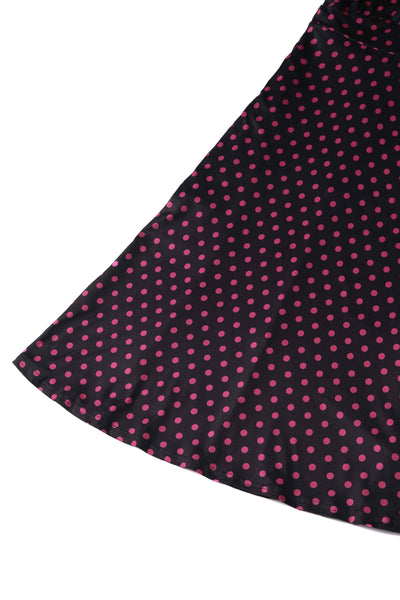 Black Polka Dot Petal Sleeved Flared Dress