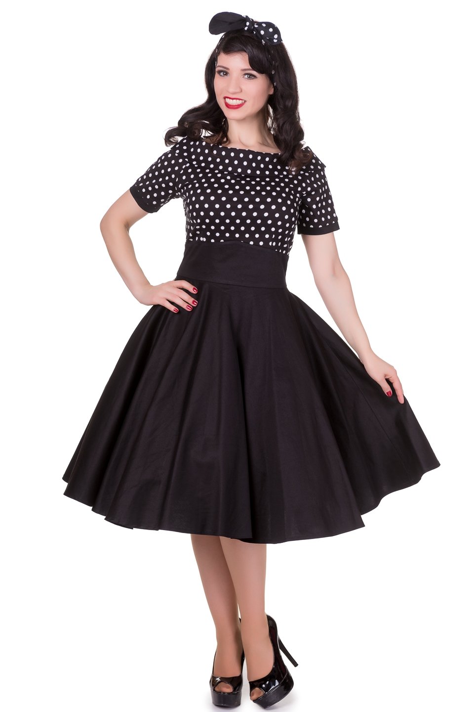 Black Retro Dress w- Polka Collar