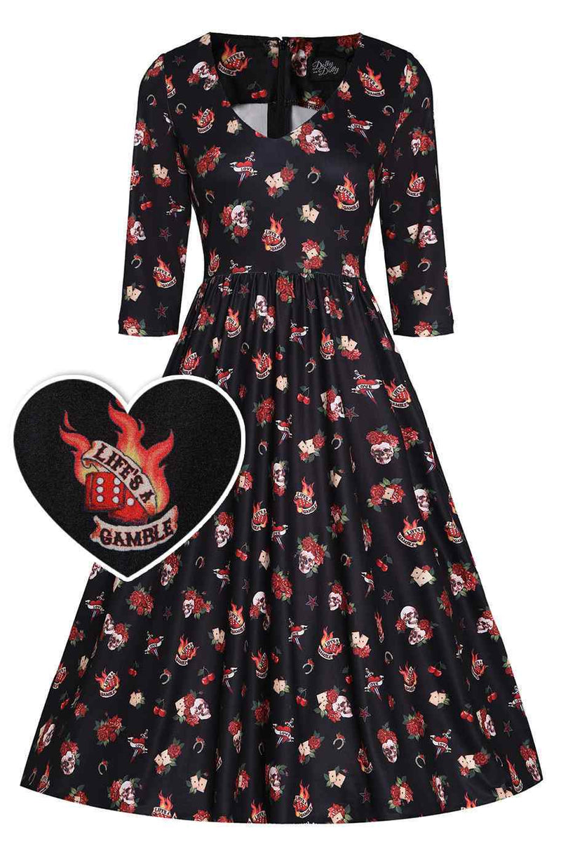 Black Rockabilly Skull & Rose Dress