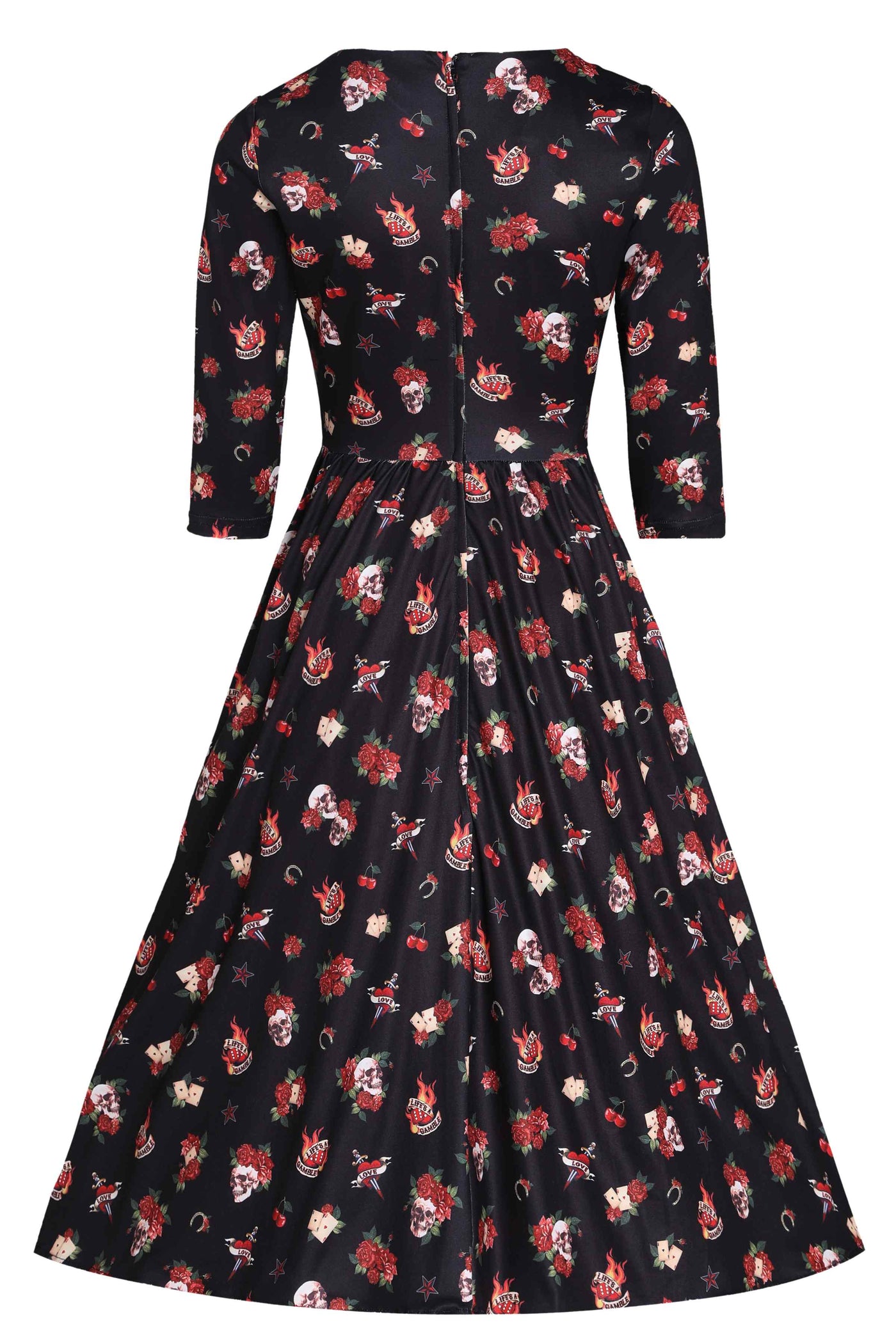 Black Rockabilly Skull & Rose Dress