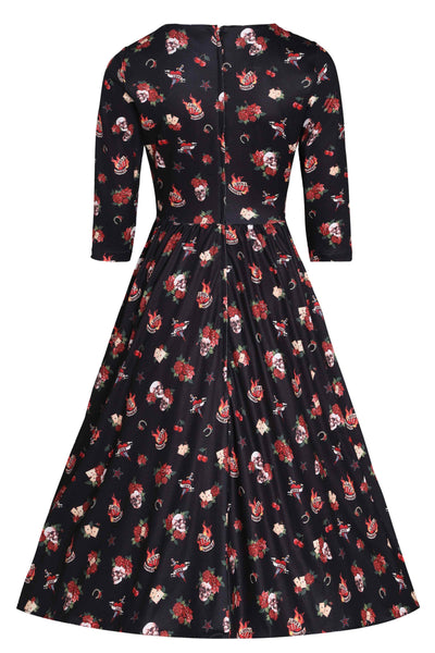 Black Rockabilly Skull & Rose Dress