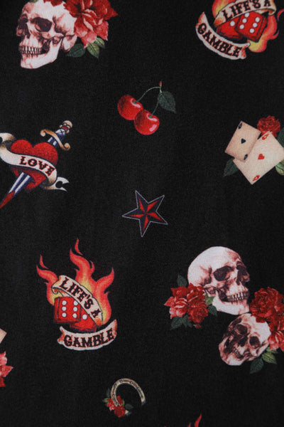 Black Rockabilly Skull & Rose Dress