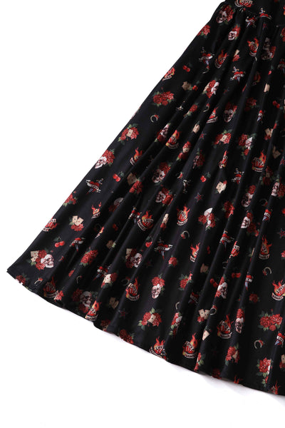 Black Rockabilly Skull & Rose Dress