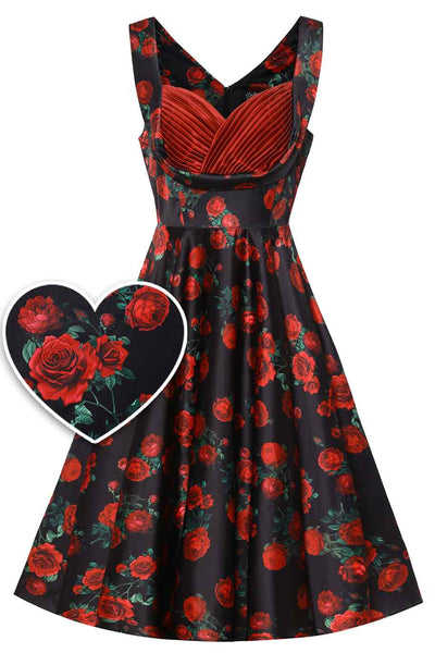 Black Rose Pleated Bust Dress