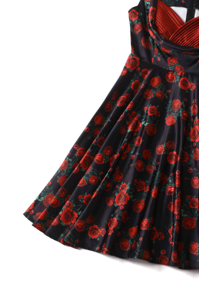 Black Rose Pleated Bust Dress