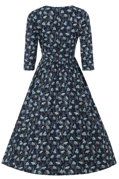 Back View of Blue Manatee Long Sleeved Swing Dress in Navy