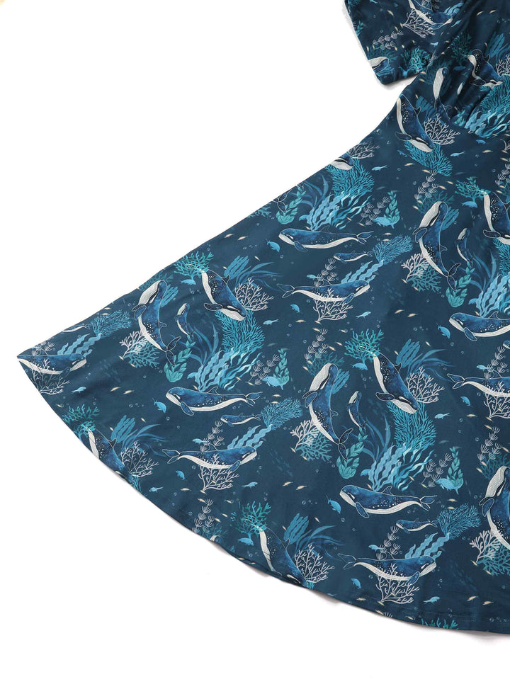 Brenda Blue Whale Print Sleeved Dress Brenda Blue Whale Print Sleeved Dress