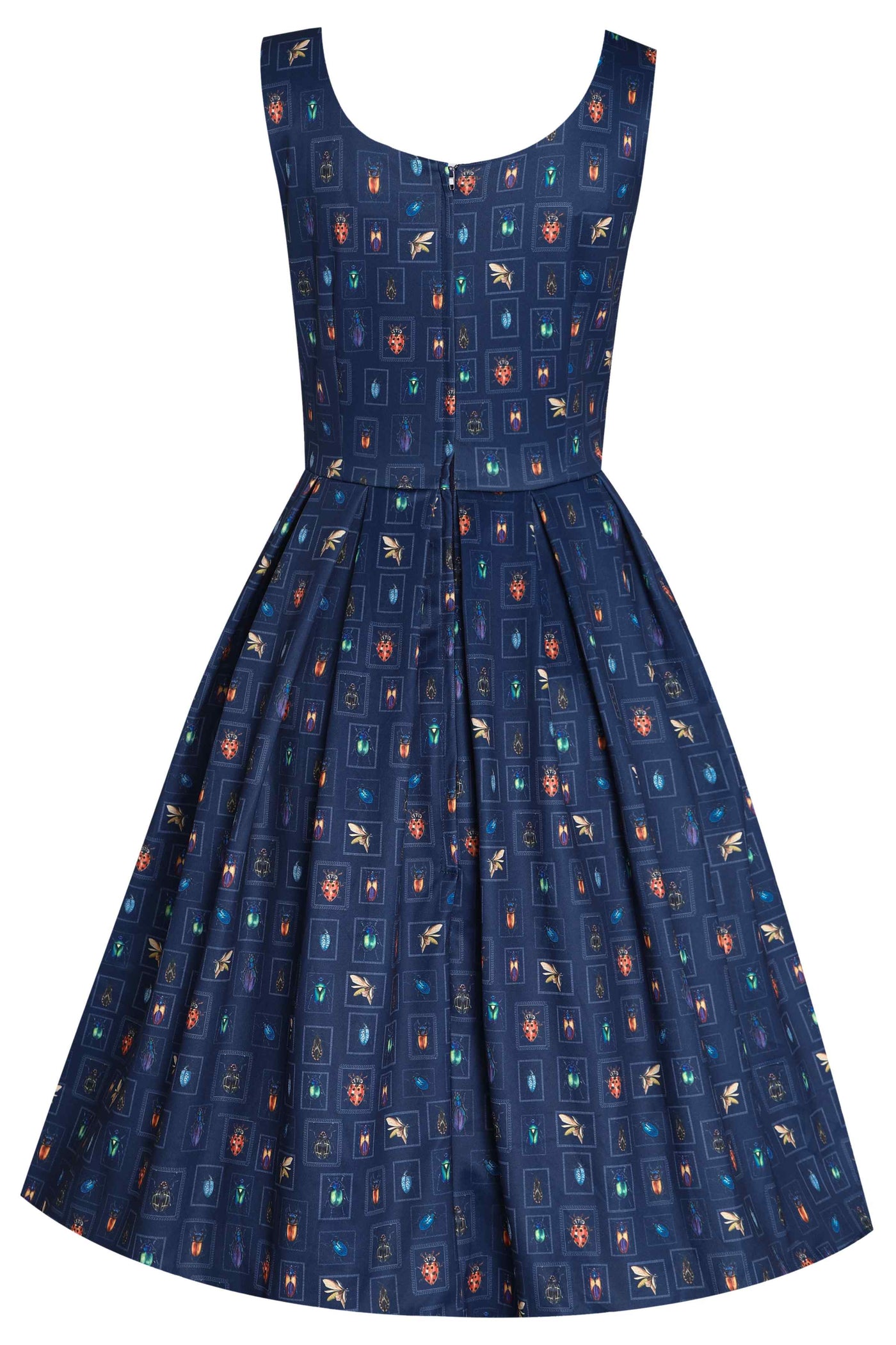 Bug collection print dress in navy blue