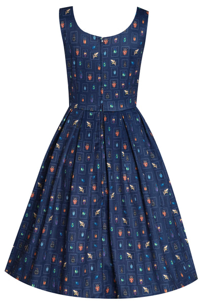 Bug collection print dress in navy blue