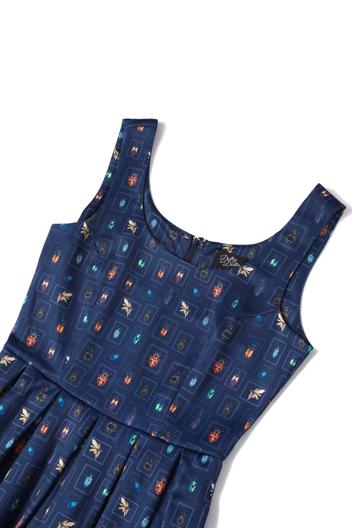 Bug collection print dress in navy blue