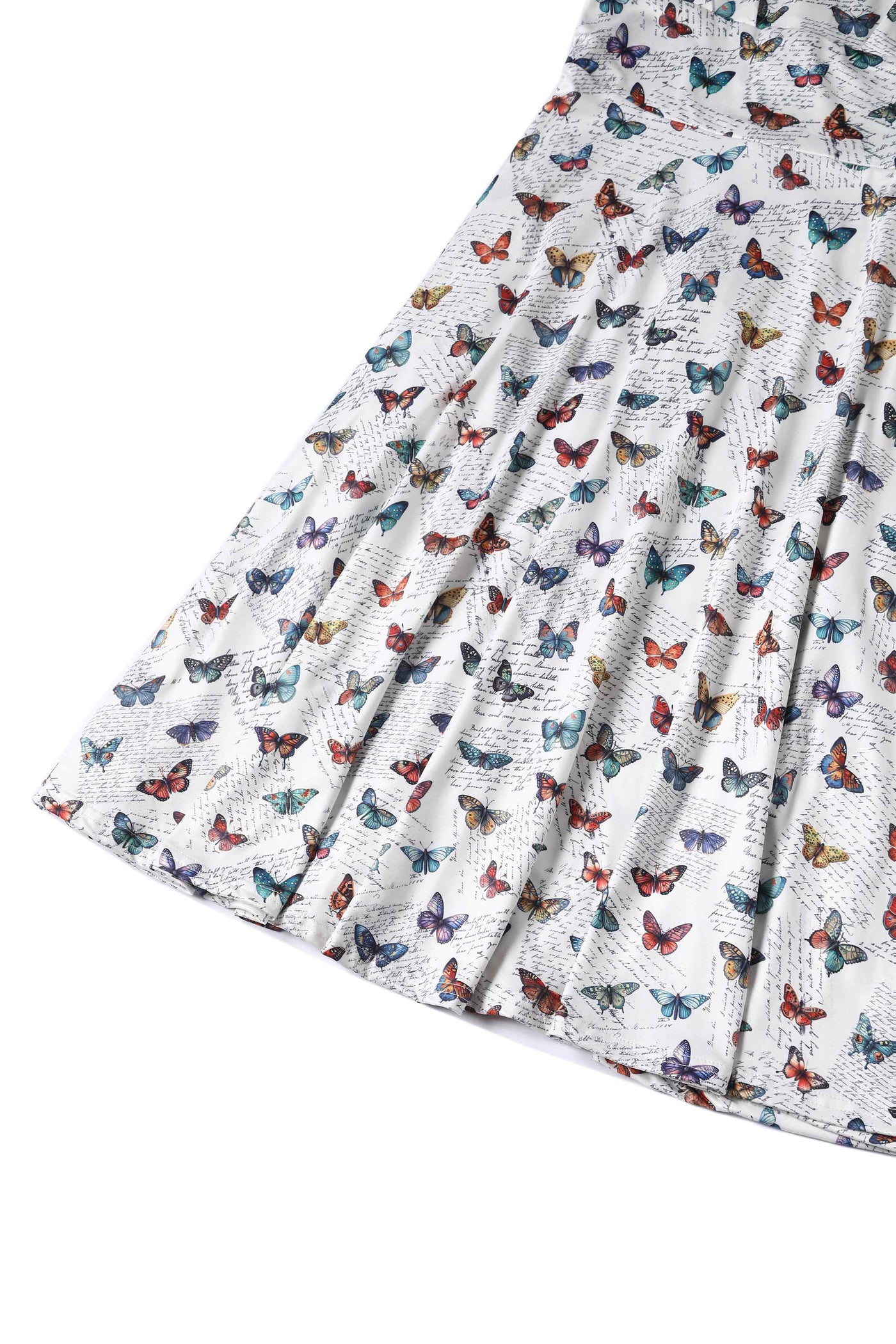 Close up view of Butterfly Collection Print 50s Style Dress in White