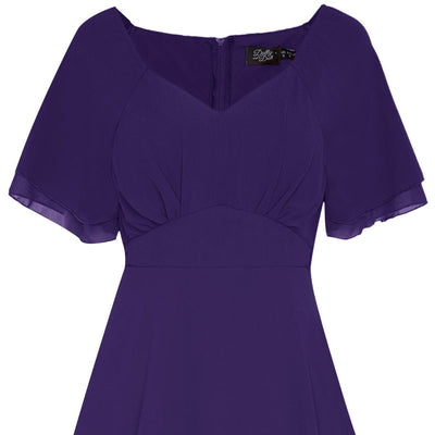 Floaty Chiffon Dress in Purple close up