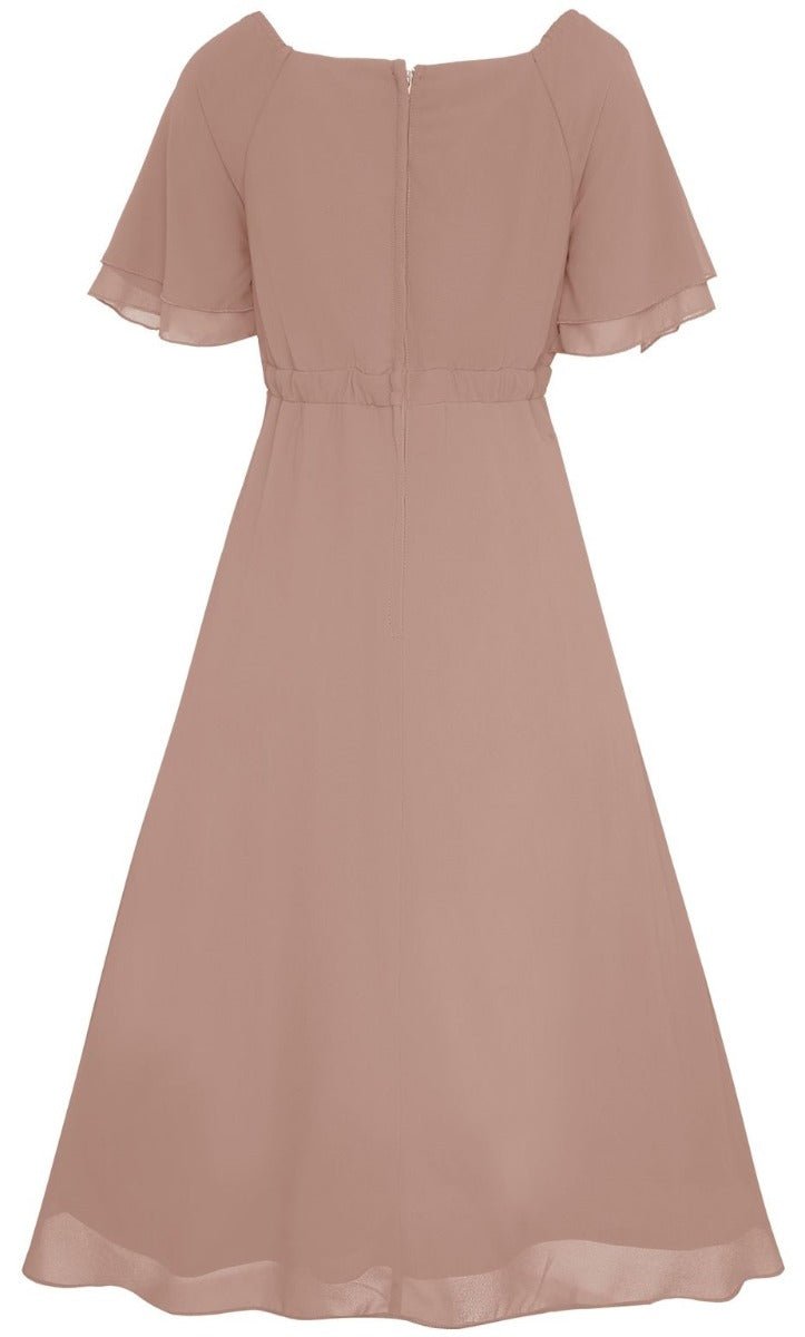 Meredith floaty casual day dress, with short sleeves, in pink, back view