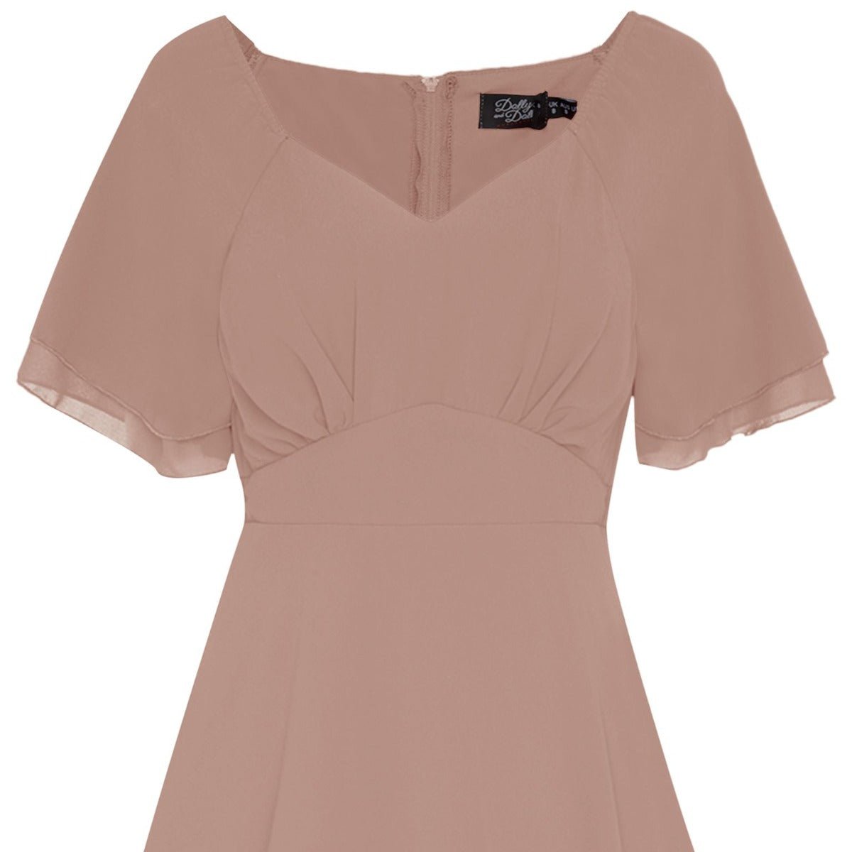 Meredith floaty casual day dress, with short sleeves, in pink, close up view