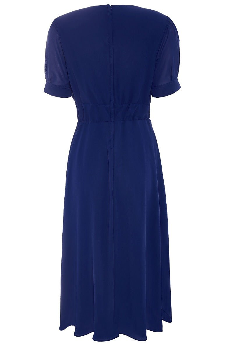 Elise 40's casual day dress, in dark blue, back view