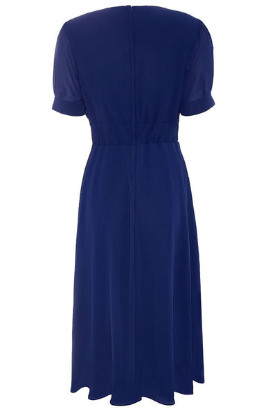 Elise 40's casual day dress, in dark blue, back view