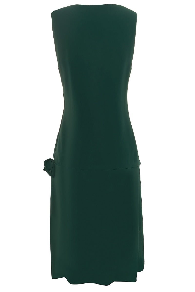 Priscilla 1920's drop waist casual dress, in dark green, back view