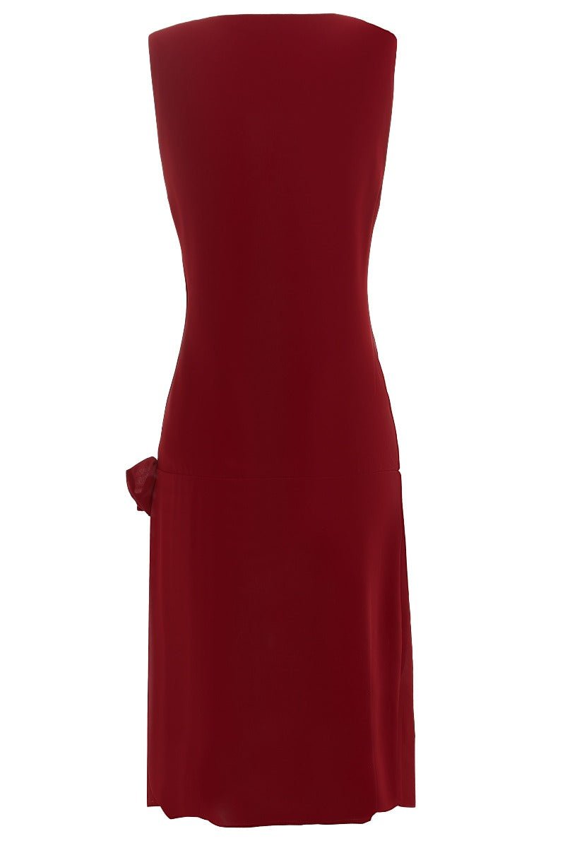Priscilla 1920's drop waist casual dress, in burgundy red, back view