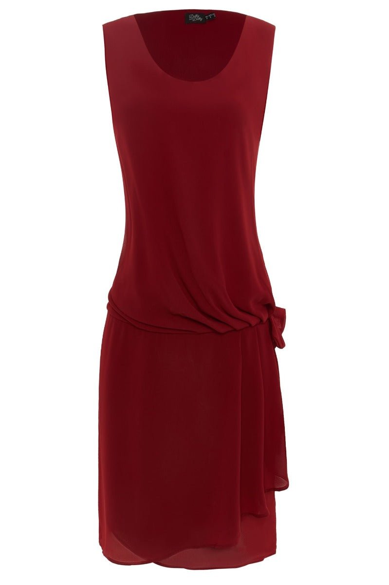 Priscilla 1920's drop waist casual dress, in burgundy red, front view