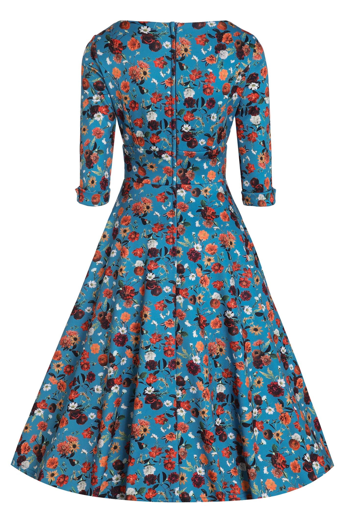 Back View of Carnation Blue Formal Midi Dress