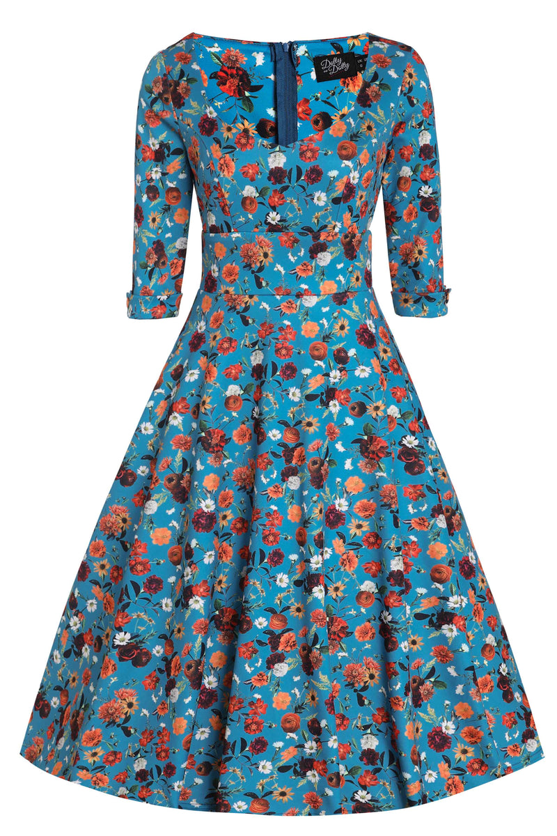 Front View of Carnation Blue Formal Midi Dress