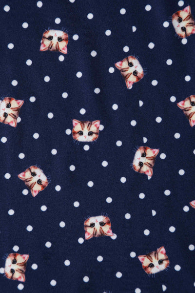 Close up View of Cat Face Blue Long Sleeved Dress
