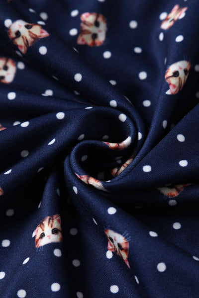 Close up View of Cat Face Blue Long Sleeved Dress