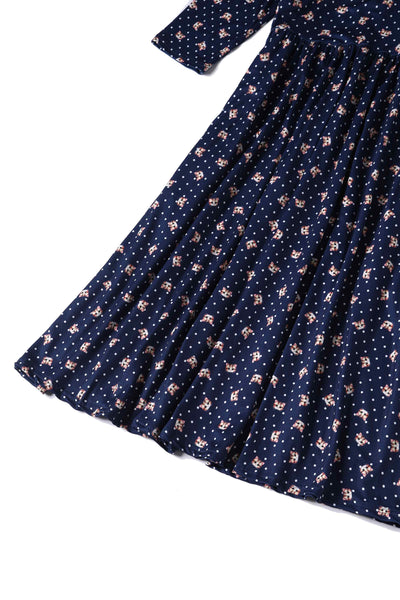 Close up View of Cat Face Blue Long Sleeved Dress
