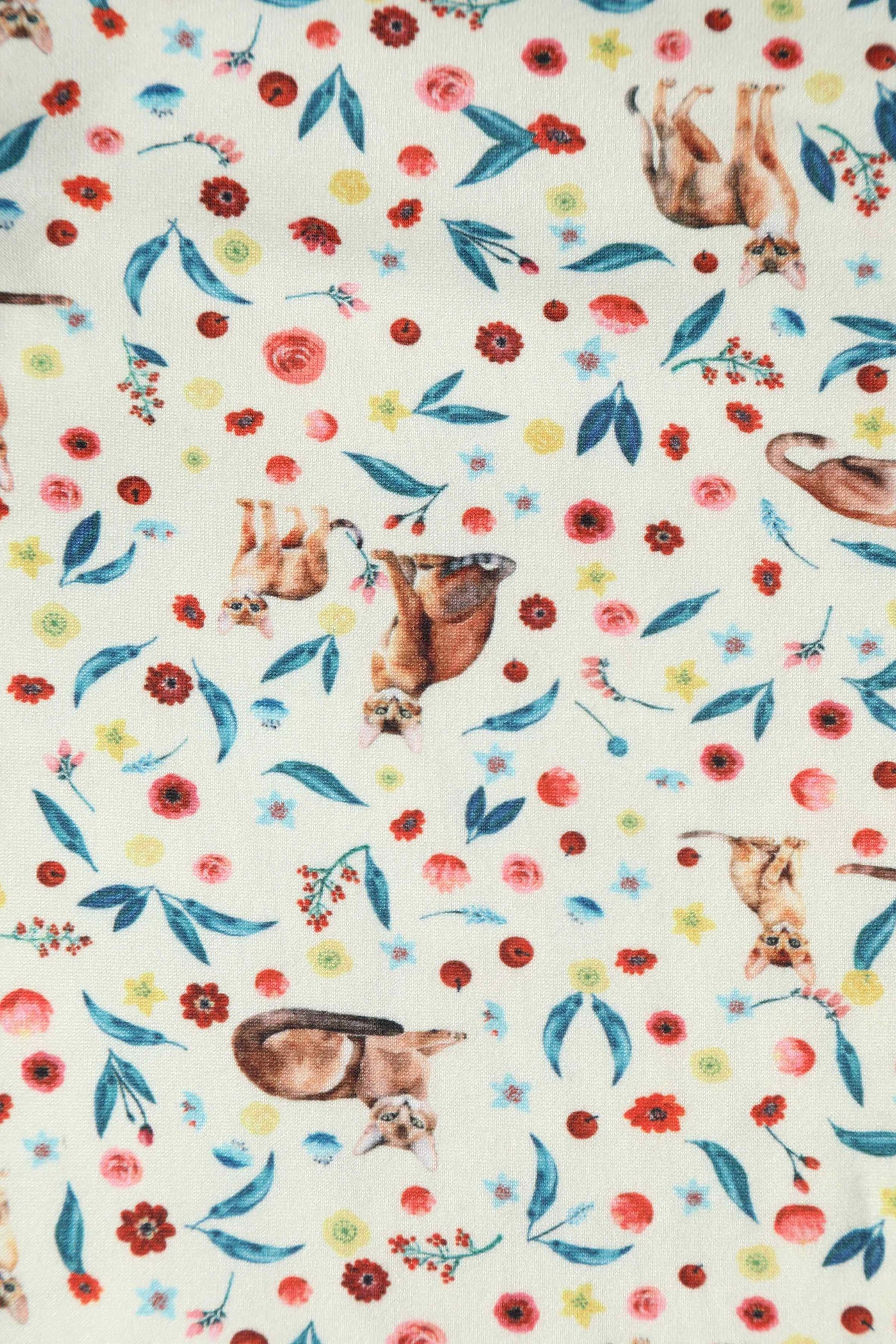 cream cats and flowers print