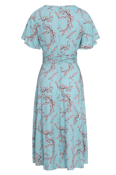 Back View of Cherry Blossom Tea Dress in Blue