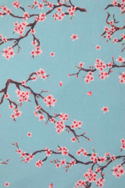 Close up View of Cherry Blossom Tea Dress in Blue
