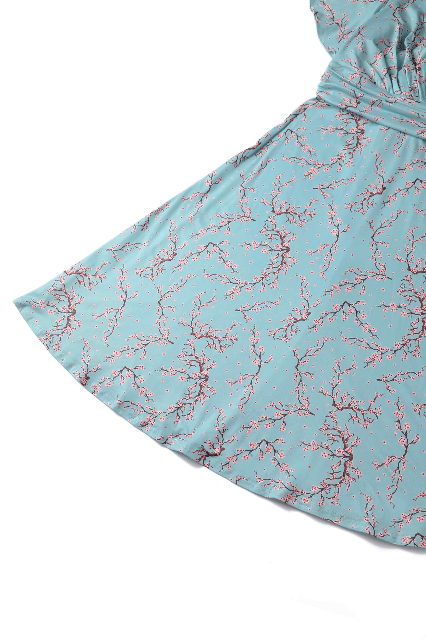 Close up View of Cherry Blossom Tea Dress in Blue