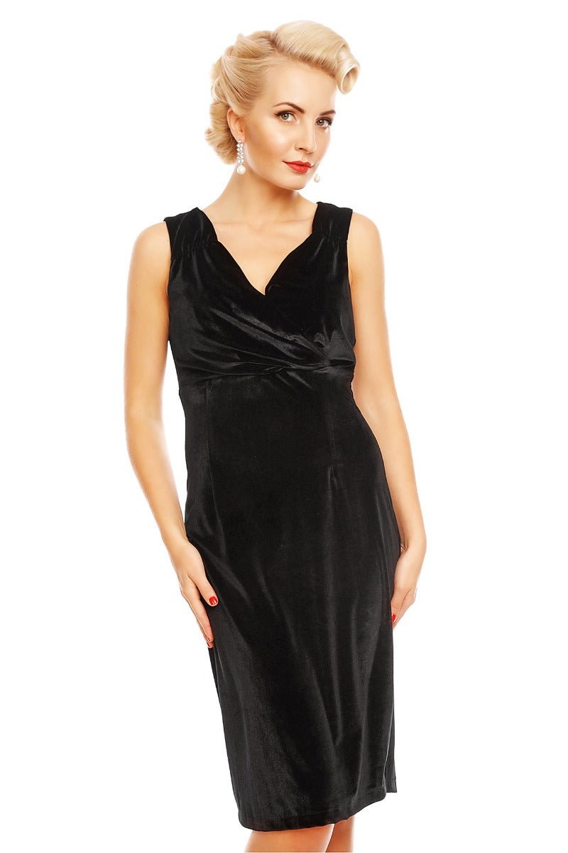 Cheryl Women's Fitted Velvet Vintage Dress in Black