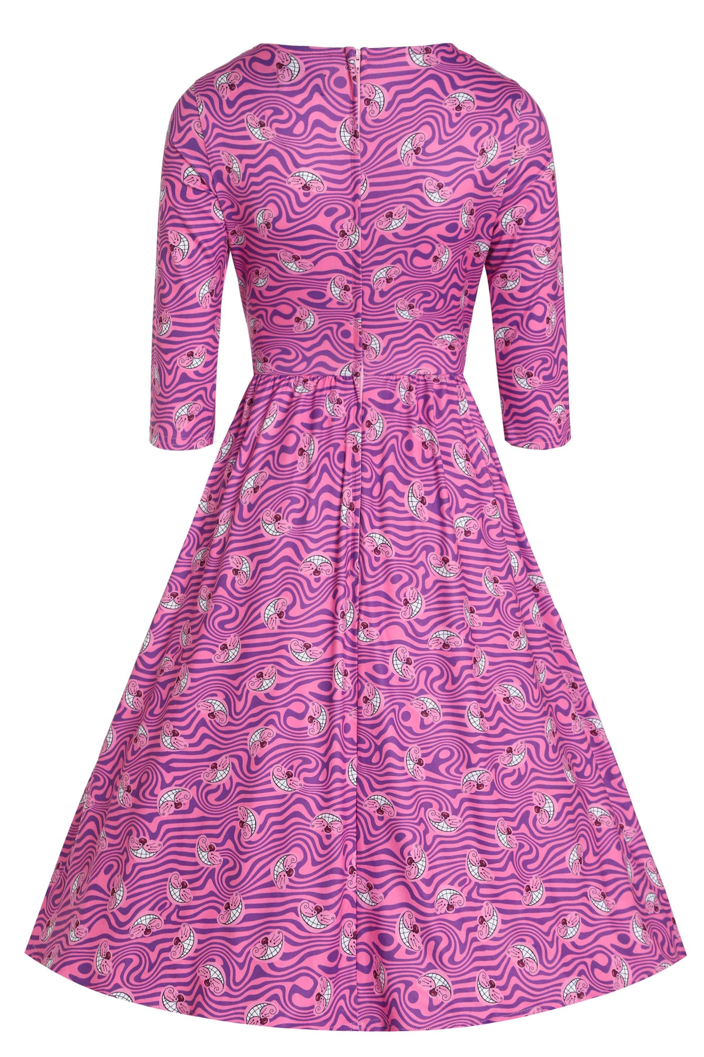 Back View of Cheshire Cat Smile Pink Long Sleeved Dress