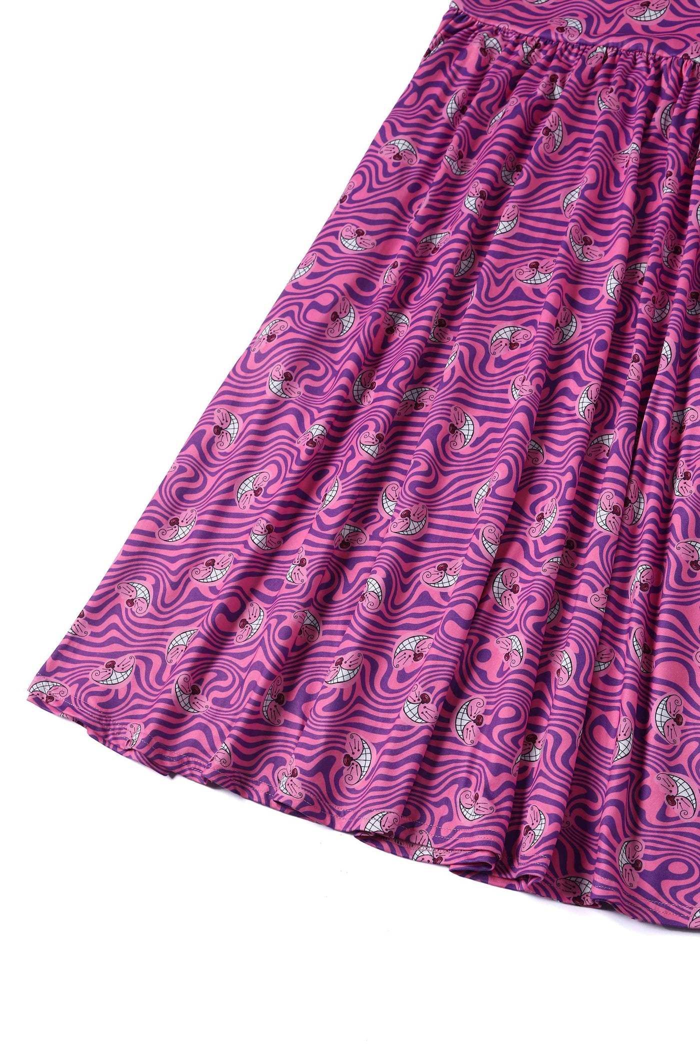 Close up View of Cheshire Cat Smile Pink Long Sleeved Dress