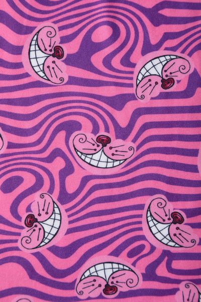 Close up View of Cheshire Cat Smile Pink Long Sleeved Dress